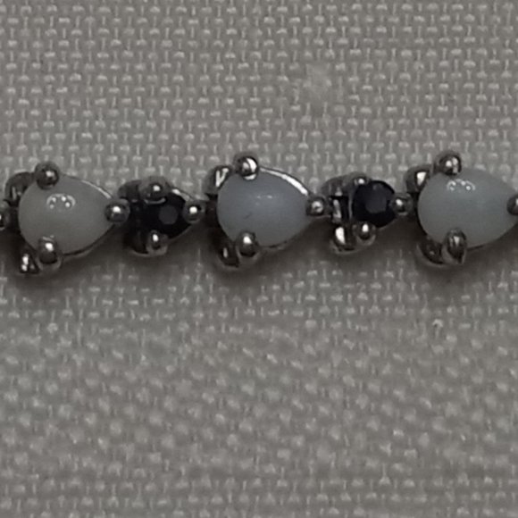 Sterling Silver Bracelet with Opals and Blue Rhinestones - Picture 7 of 14